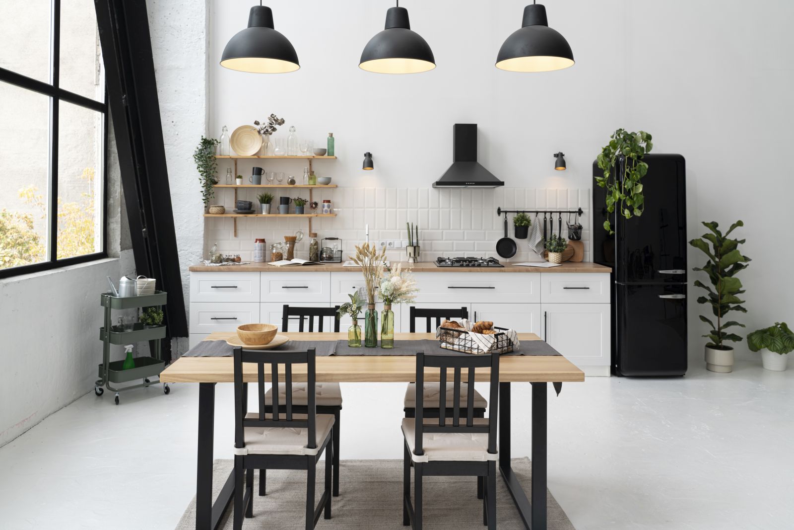 cucina stile industriale illuminazione